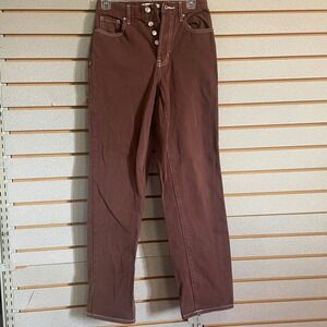 PacSun Dad Jean Brown Button‎ Fly White Stitching Women's Size 24